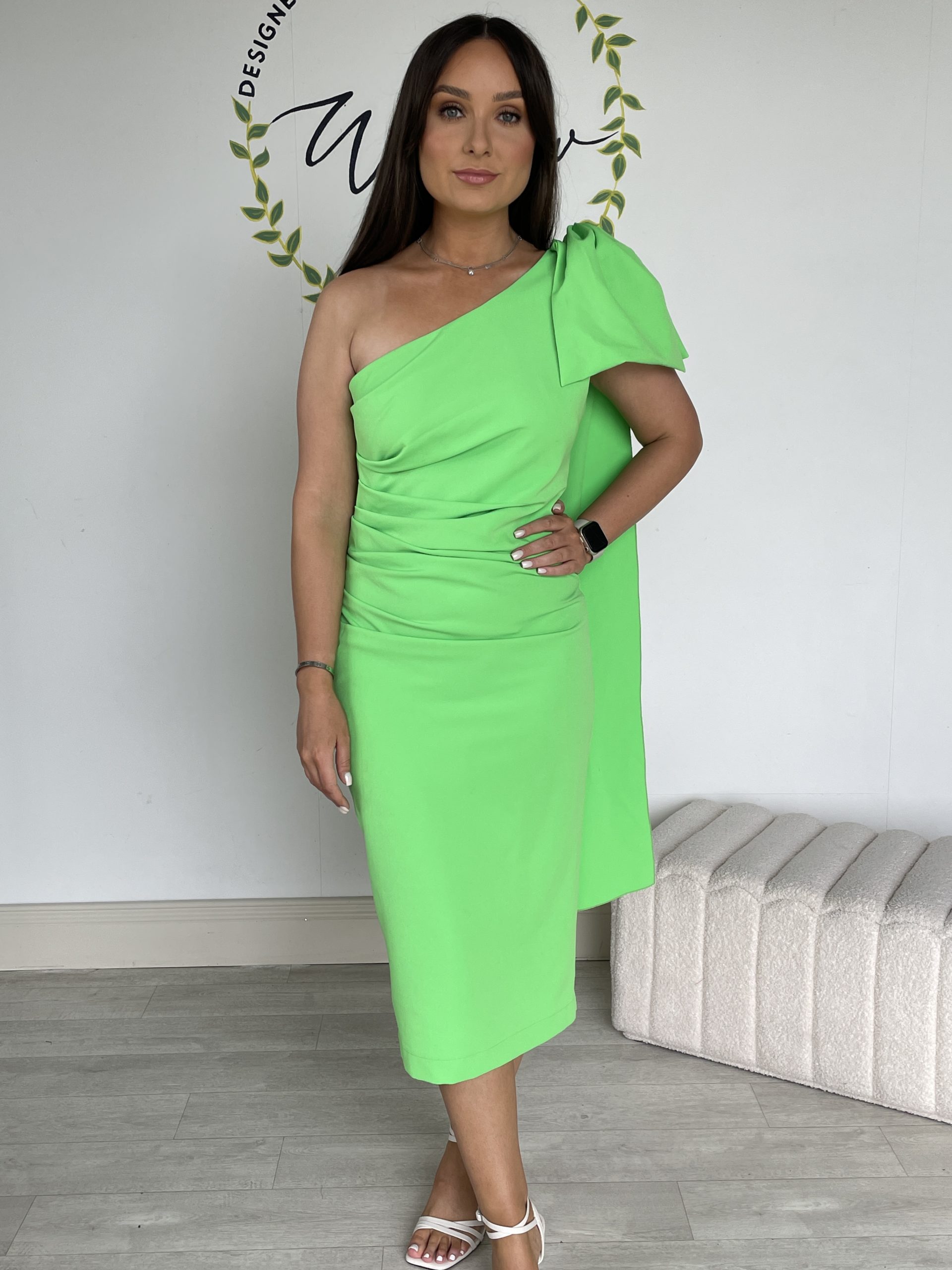 kevan jon green dress Kevan Jon Kyoto Bardot Corsage Flare Midi Dress, Kelly Green